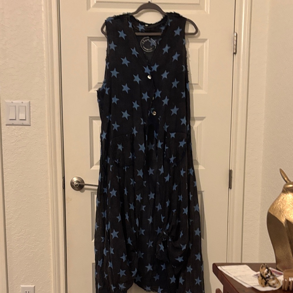 A Rare Bird Star Pattern Sleeveless gauze  Dress OS